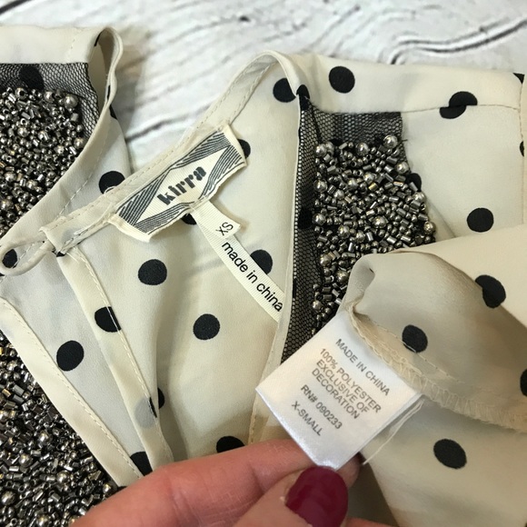 Pacsun Kirra Polka Dot Blouse Beaded Collar - Picture 6 of 8